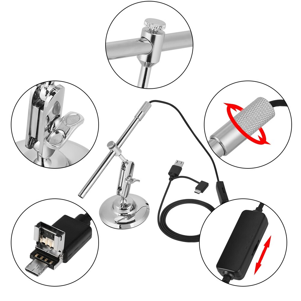 1pc 200X 8-LED Mikroskop 720P Kamera Lupe USB/Mikro USB Für Ducation Computer/praktisch labor Metall Halterung Ständer