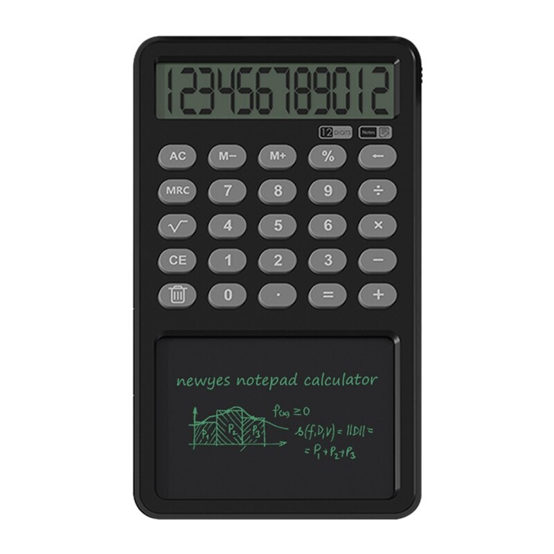 12 Digit Display Calculator Notepad Lcd Schrijven Tablet Tekentafel Basic Met Stylus Pen Wissen Knop Lock: Black