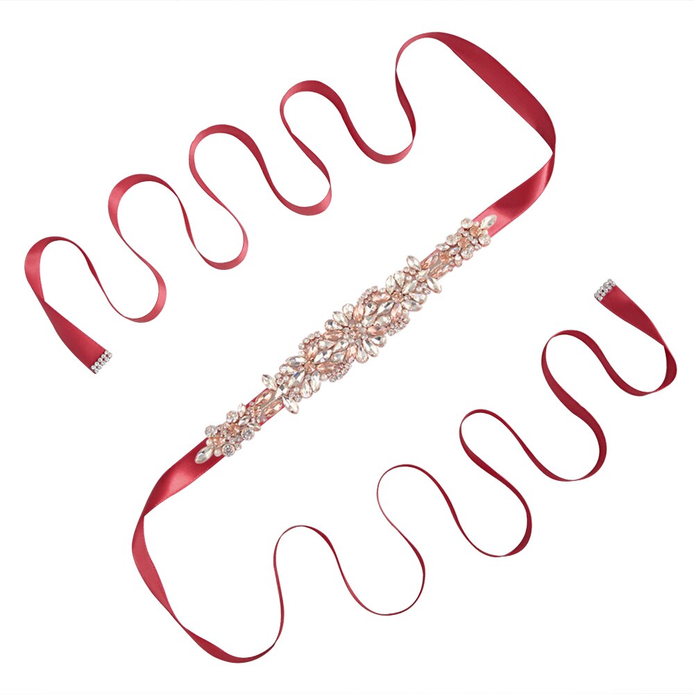 Jahrgang Rosa Kleid Gürtel Rose Gold Hochzeit Gürtel für Frauen Schmuck Gürtel Strass Schärpe Braut Juwel Gürtel Abendkleid Gürtel: Wein rot
