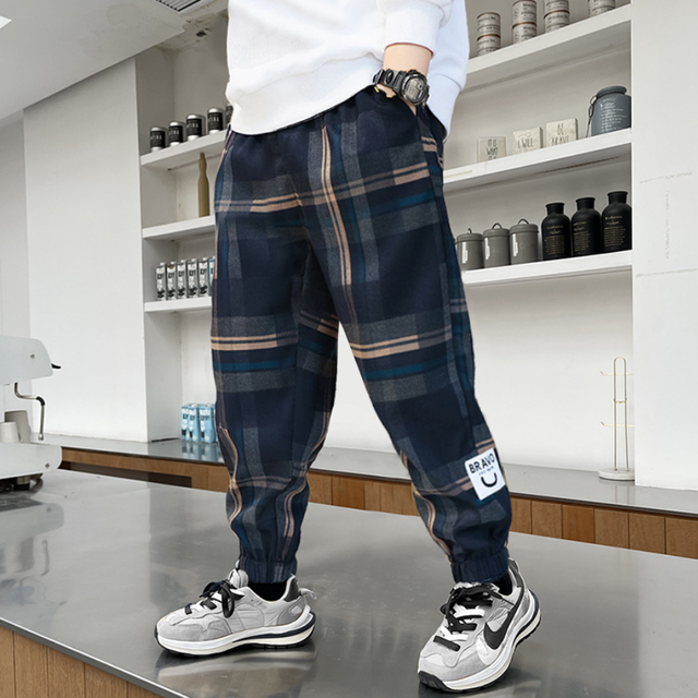 Bambini ragazzi pantaloni della tuta Fashion Lattice Design bambini Sport pantaloni Casual per ragazza adolescente 6 8 10 12 14 anni pantaloni: blue / 9-10T