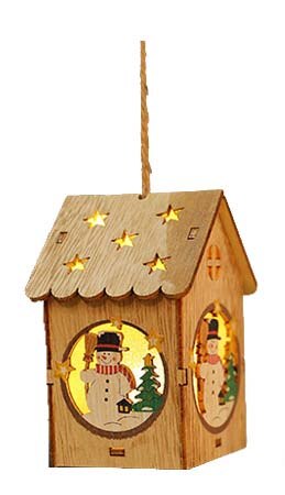 Houten Kerst kleine huis ornamenten Kerst houten huis kerstversiering gloeiende sneeuw huis: snowman