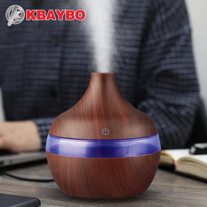 USB 300ml aromatic air humidifier aromatic wood grain 7 color LED lamp electric essential oil diffuser: Dark wood