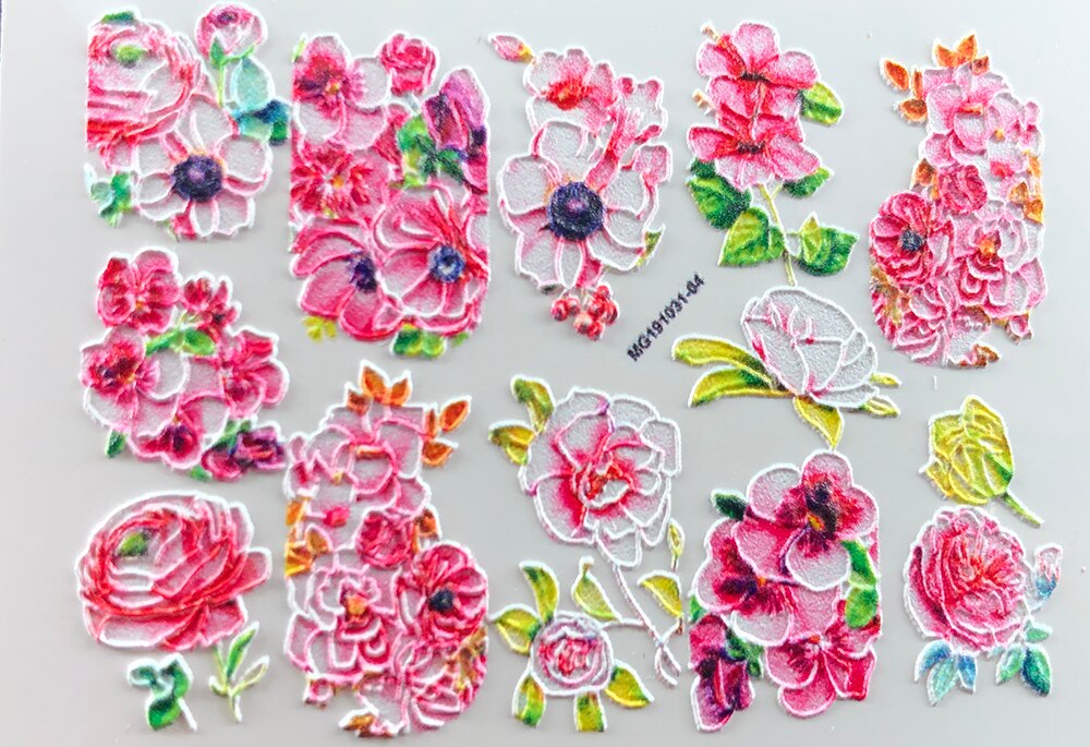 3D Neue Acryl Gravierte Nagel Aufkleber Blau &Ampere; Rosa Blume Schmetterling Wasser Decals Empaistic Nagel Wasser Rutsche Abziehbilder Z0302: 18