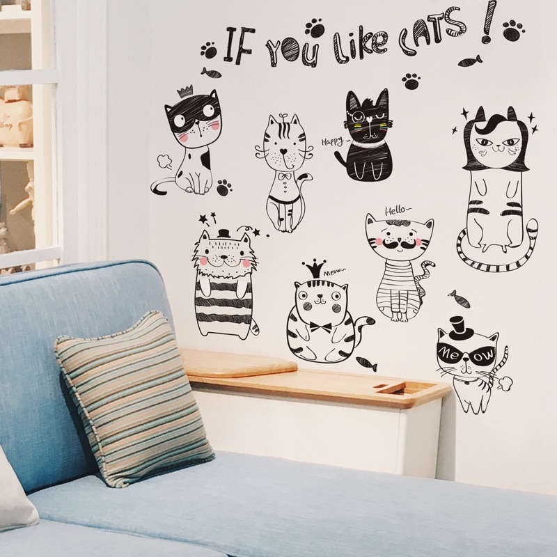 [Shijuekongjian] Nordic Stijl Zwarte Katten Muursticker Diy Dieren Mural Decals Voor Kinderen Slaapkamer Woonkamer Huis Decoratie