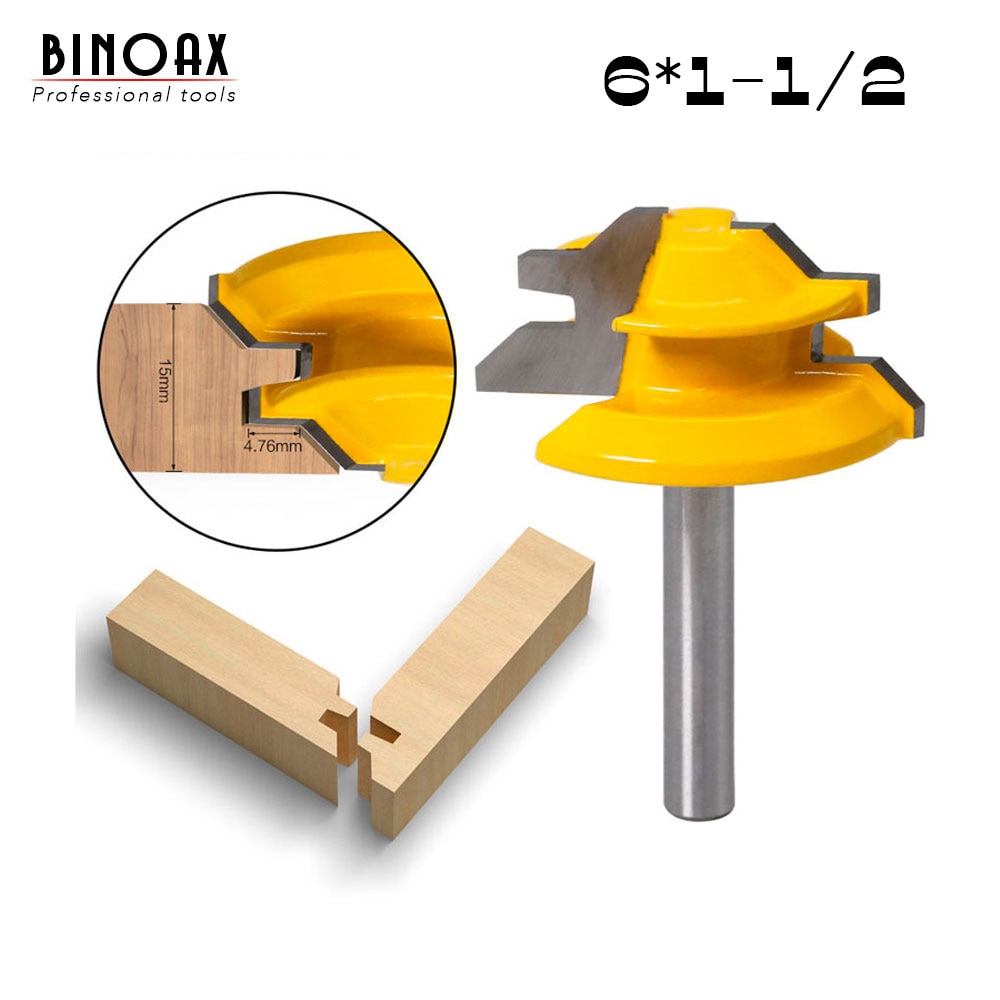 45 Degree - Up to 3/4" Stock Lock Miter Router Bit Tongue and Groove Router Bit Set-6mm Shank