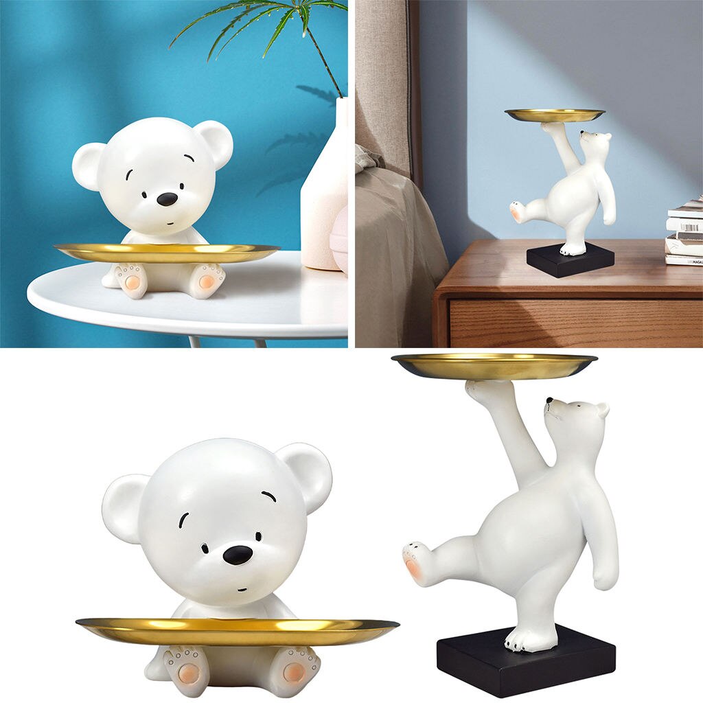 Nordic Polar Bear Sculpture Bear Statue Jewelry Storage Table Decoration Belt Plate Glasses Tray Home Art Statue