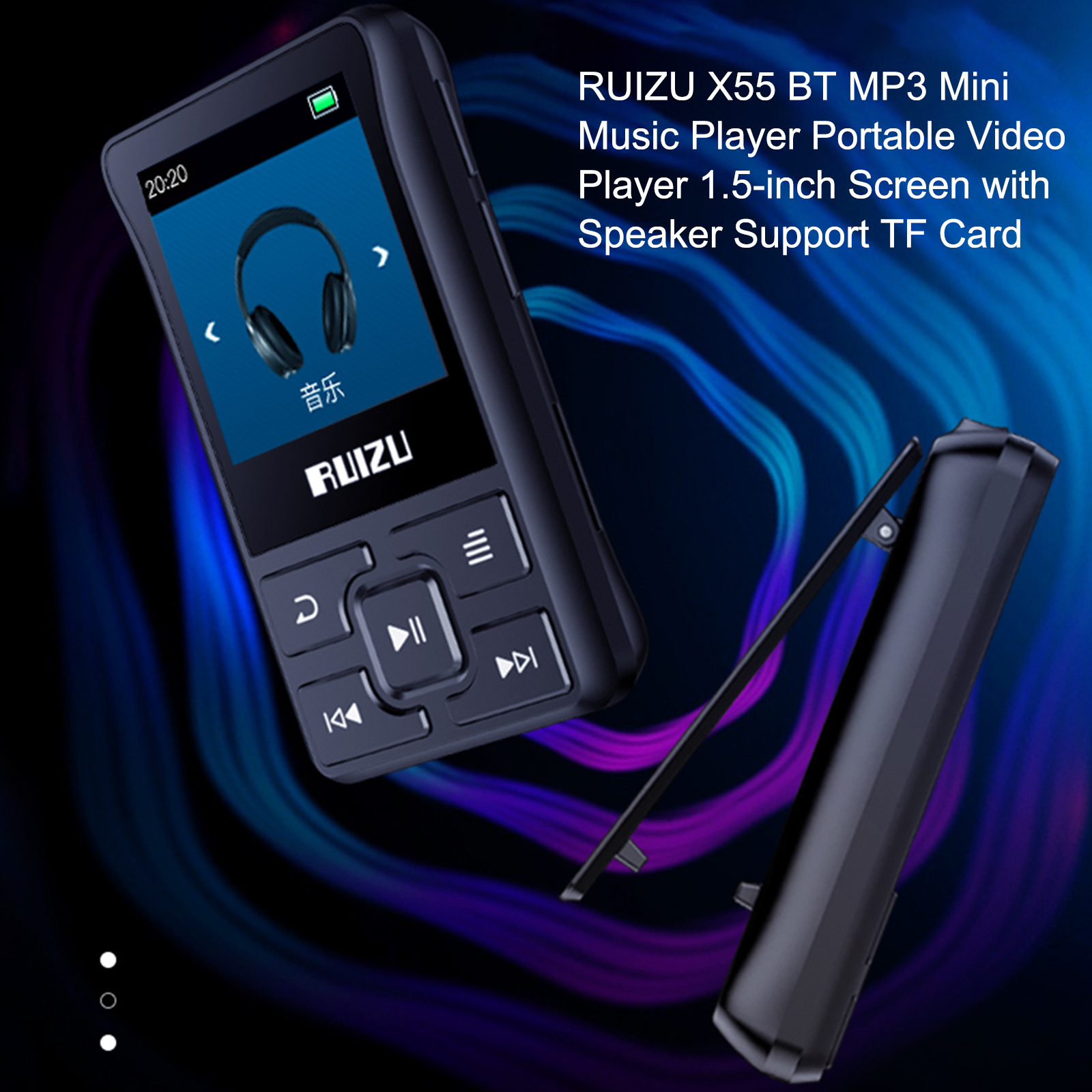 RUIZU X55 MP3 Player Portable 1.5in BT Stereo Music Video Player with Speaker Built-in 8G Memory FM Radio Recording 3.5mm Input