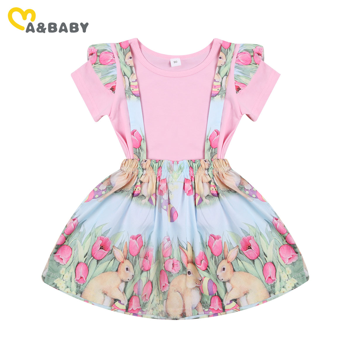 Ma & Baby 1-4Y Pasen Peuter Kind Baby Meisjes Kleding Set Roze Kleur T-shirt Bloem Bunny Rokken Overalls Outfits