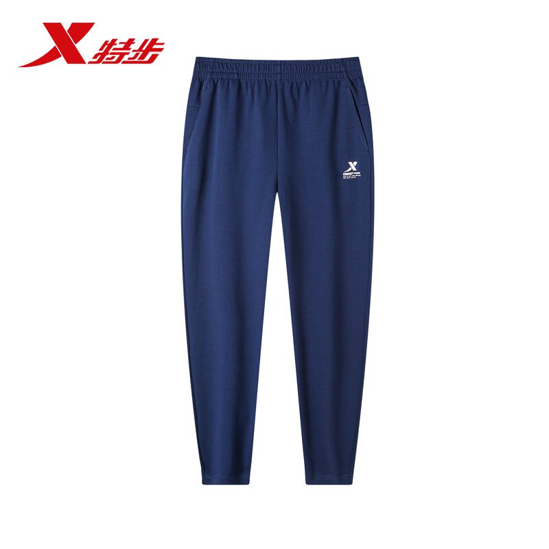 Xtep Mannen Sport Broek Winter Plus Fluwelen Comfortabel Ademend Losse Gebreide Broek Casual Mannen Broek Eenvoudige 881329639236: blue / M