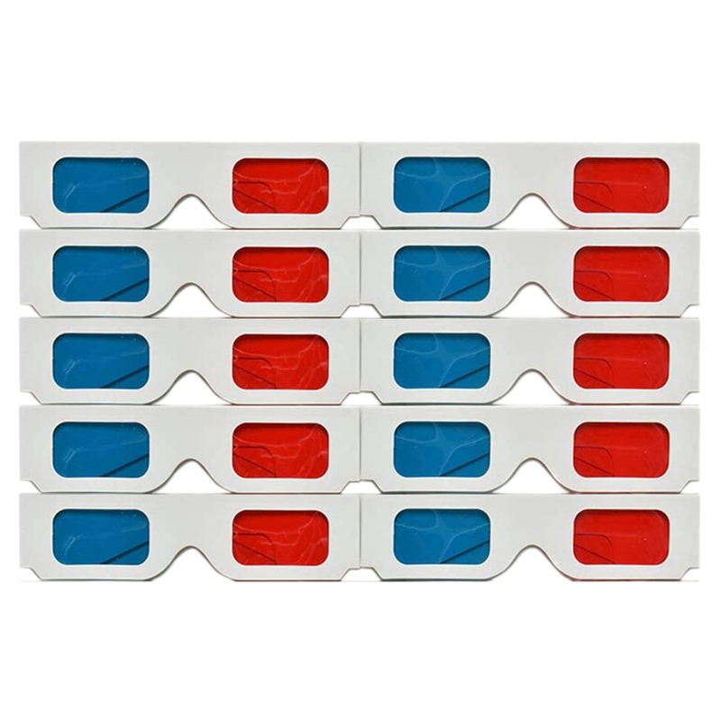 3D Bril, 10 Pairs Rood En Blauw Papier Stereo Lenzen Voor Films Set Anaglyph Papier 3D Bril: Default Title