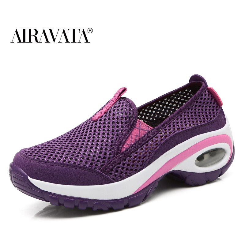 Zapatos antideslizantes para caminar, de malla transpirable, con almohadilla de aire para mujer: Púrpura / 39