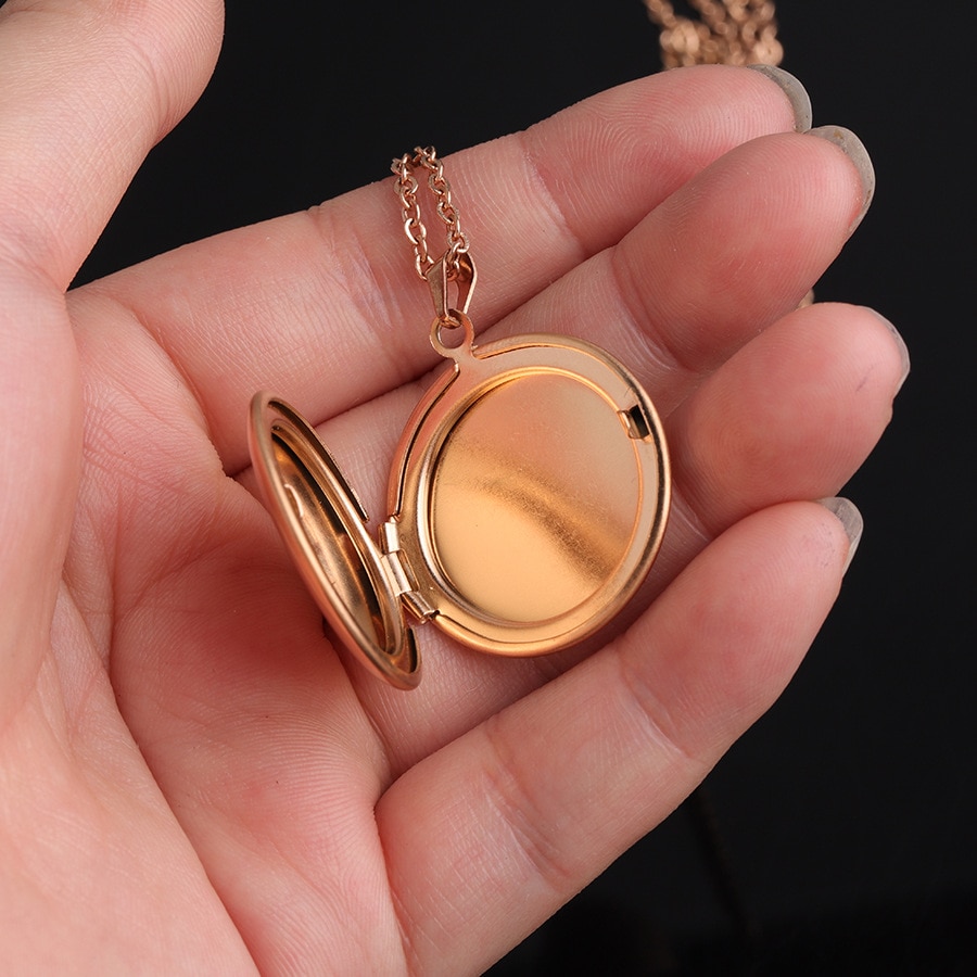 316L Stainless Steel Photo Locket Necklace 3 Colors Open Round Pendant Necklaces For Women Men Jewelry Family Birthday