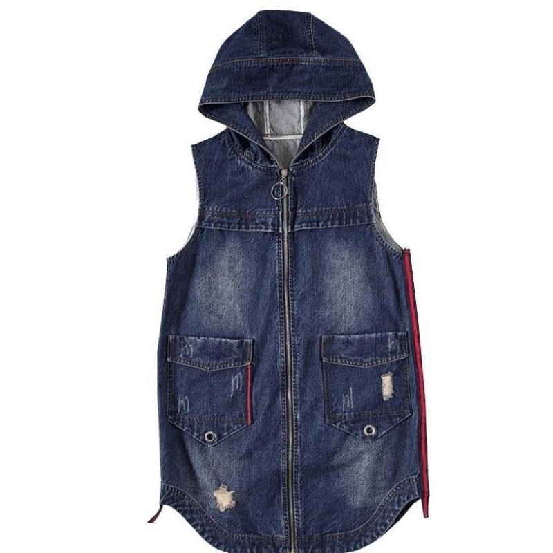 Chaleco vaquero de otoño-Primavera , chaqueta para mujer, ropa sin mangas con lavado de agua para uso exterior, Chaquetas vaqueras Vintage informales para mujer de talla grande 5XL