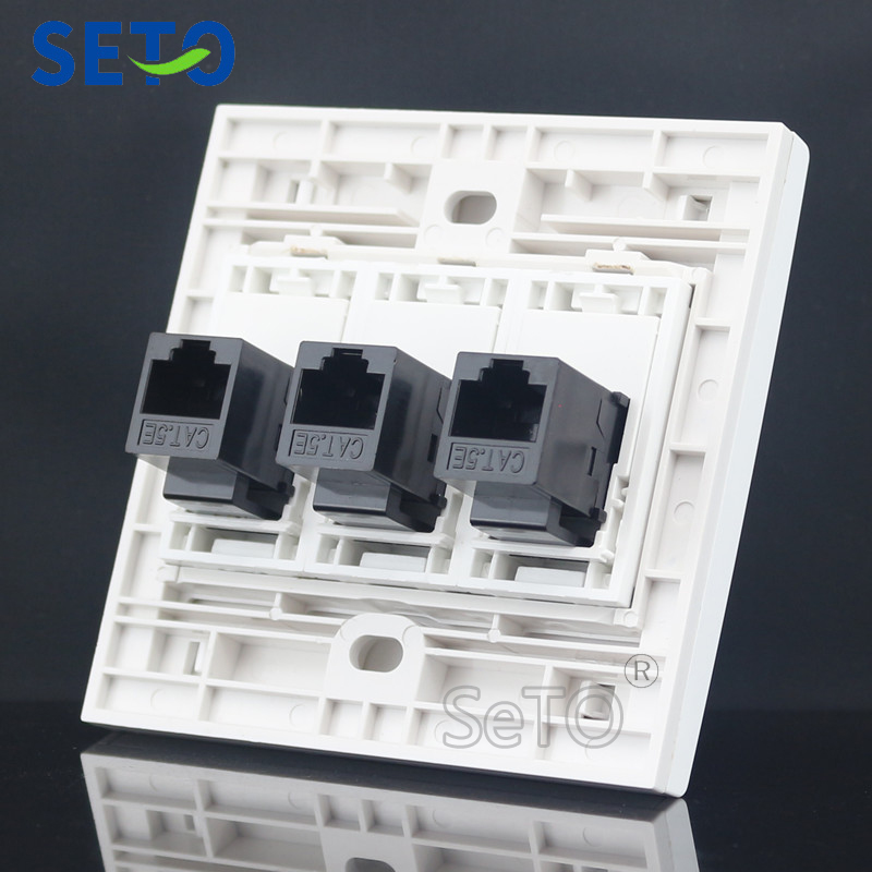 Panel de salida SeTo 86 Tipo Tres puertos de red Lan RJ45 Cat5e, toma de placa de pared, Keystone
