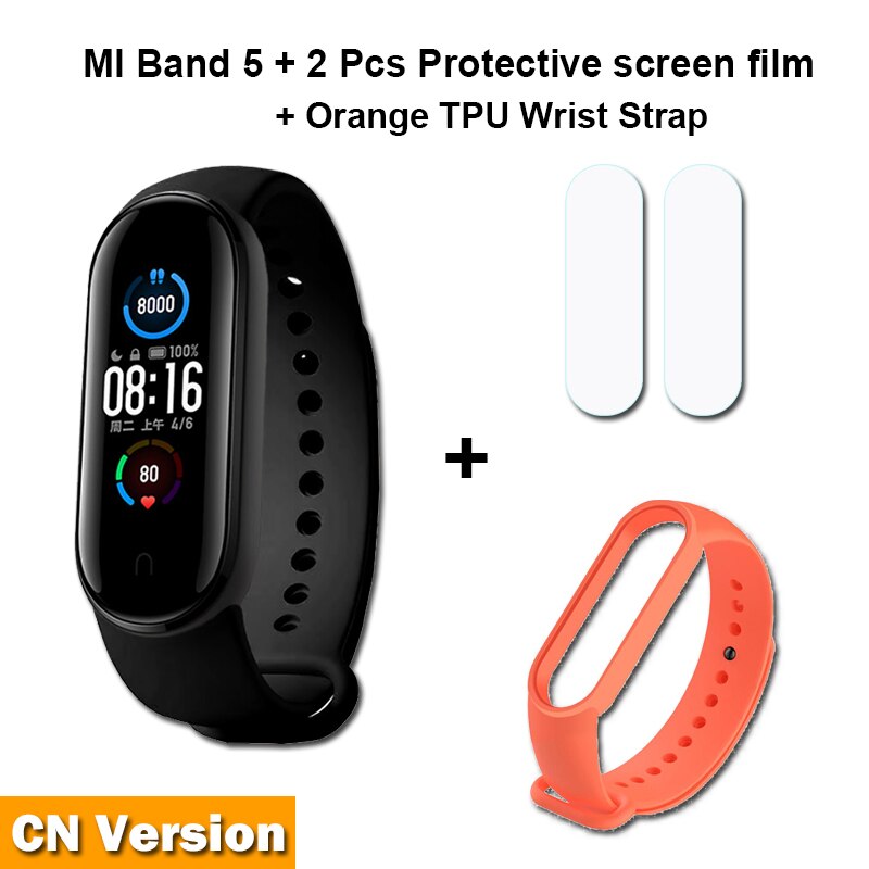 Xiaomi Mi Band 5 Smart Bracelet 4 Color AMOLED Screen Miband 5 Smartband Fitness Traker Bluetooth Sport Waterproof Smart Band: Add Orange