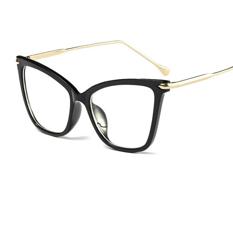 Montura de gafas para mujer, lentes ópticas transparentes de ojo de gato, montura de Metal, a la , montura de gafas negras,