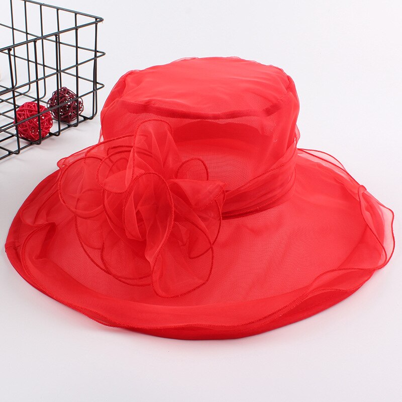 Elegante Dames Hoed Organza Hoed Bruids Hoed Mesh Hoed Party Gelegenheid Hoed Bruiloft Buiten Voor Jurk Vrouwen Zonnehoed cap Voor Vrouwen: Rood