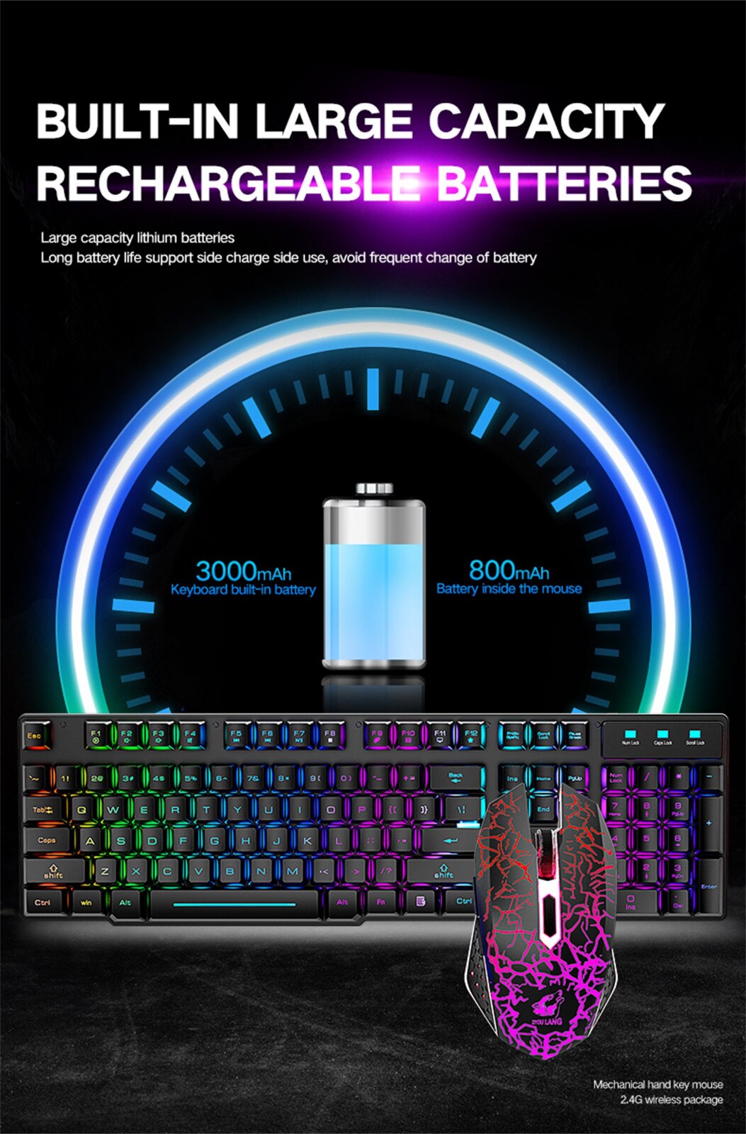 Selling Wireless Gaming Keyboard And Mouse Combo With Rainbow Led Backlit Rechargeablle Teclado y mouse mecánicos