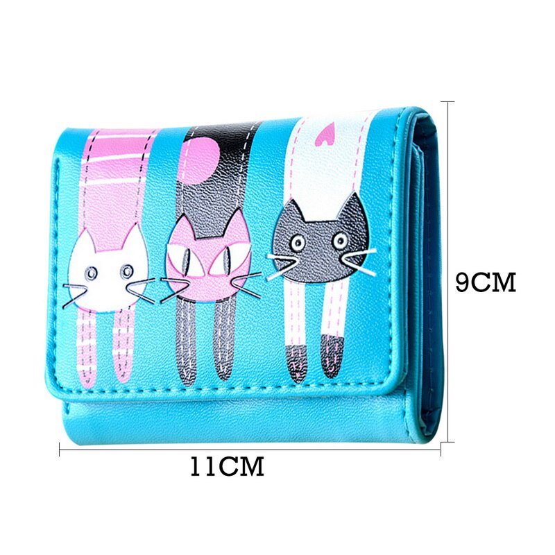 Walleta Women Ladies Girls Cat Pattern Coin Purse Short Wallet Card Holders Lovely Cat Print