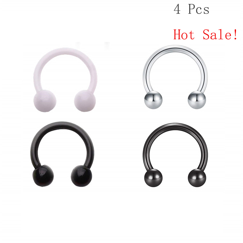 4 Pc Acrylic Steel Transparent Helix Piercing Stud Tragus Cartilage Septum Ring Horseshoe Women Men Nose Body Jewelry: Default Title