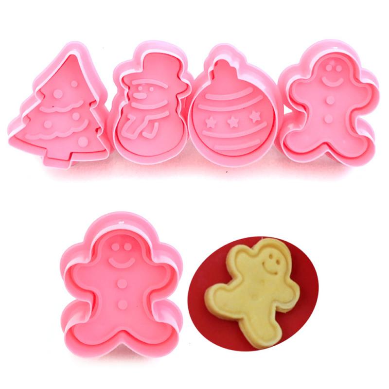 4 Stks/set Cookie Stempel Biscuit Mold 3D Cookie Plunger Cutter Diy Bakvorm Peperkoek Huis Kerst Cookie Cutters Keuken