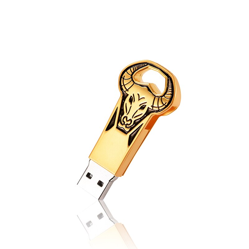 Jaster Pen drive Metal Gold/Rose Gold Bull Head USB Flash Disk 4GB 8GB 16Gb 32Gb 64Gb Personaliseren Pen Drive USB Memory Stick: 64GB / gold
