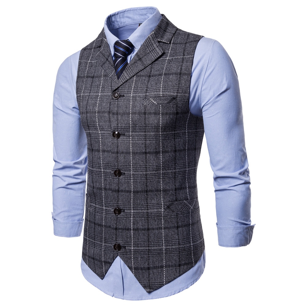 SEENIMOE Mens Hochzeit Weste gestreift Plaid Formale Blazer westen lässig Einreiher V-ausschnitt M-4XL Männlichen Anzug Weste