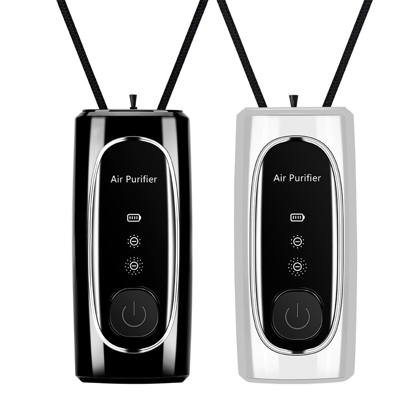 Mini purificador de aire portátil para coche, portátil, con batería de 700MAh, iones negativos, para colgar en el cuello, 2 uds.: black   white