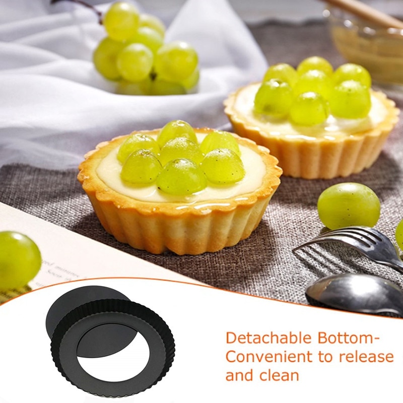 2/4/8 pcs Non-Stick Tart Quiche Flan Pan Molds Pie Pizza Cake Mold Removable Loose Bottom Fluted Heavy Duty Pizza Pan Bakeware