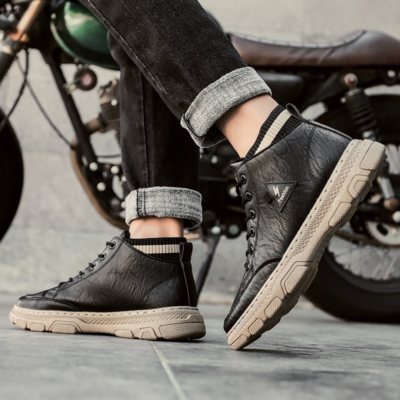 Lcxmnd men's winter popular Plush Martin boots super fiber leather casual shoes