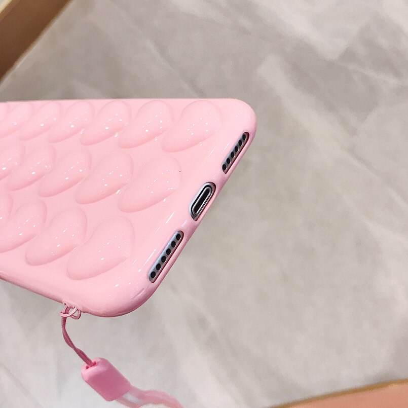 Lovecom 3D Hart Telefoon Case Voor Iphone 11 Pro Max Xr Xs Max 7 8 6 Plus Case Soft tpu Candy Kleur Telefoon Cover Met Lanyard