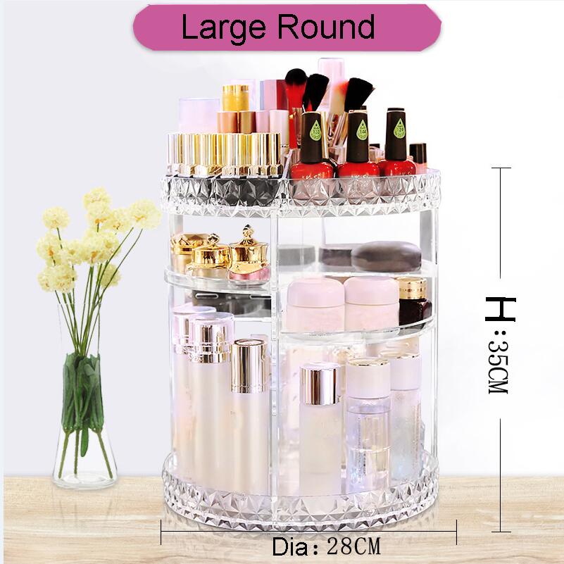 Boîte de rangement pour cosmétiques en acrylique transparente, multifonction avec Rotation à 360 degrés, maquillage détachable, à la , support organisateur: Large Round 229