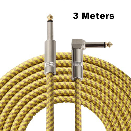 3 Meter 5 Meter 10/16.5 Voeten Elektrische Gitaar Kabel Bas Muziekinstrument Kabel Gevlochten 90% Afgeschermde 6.35Mm Rechte Hoek: Yellow 3 Meters