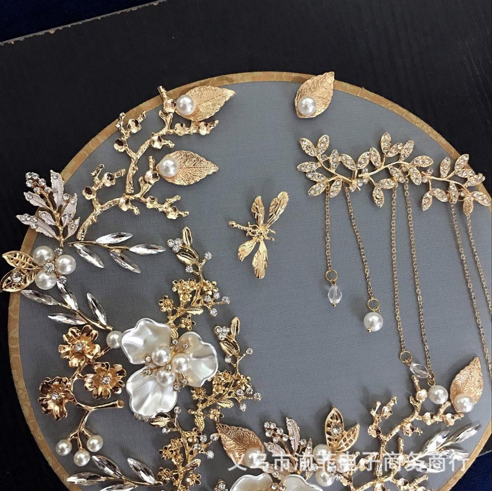 JaneVini-ramo de flores hecho a mano con cuentas de oro chino, accesorios de boda, perlas, Metal, redondos