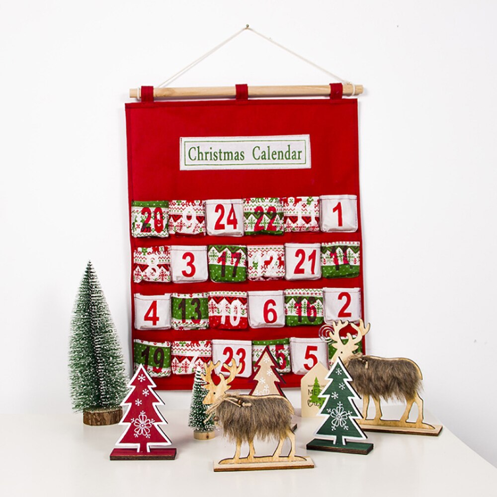 Jule nedtælling kalender multi-lag slik sæk opbevaringspose xmas advent kalender dør væg hængende opbevaringsposer