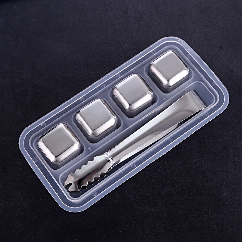 304 Rvs Ice Cubes, Metal Quick Vriezer Ijsblokjes, Iced Artefact, Bier Whisky Ijsblokjes, wijn Set Ijsblokjes: 4pcs  box  clip