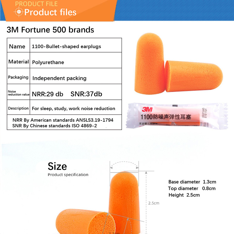 3M Earplugs Model 1100 2 Foam Earplugs Protection Noise Protection No Tear Dirt Resistant Flexible Work Study Rest Sleep1100