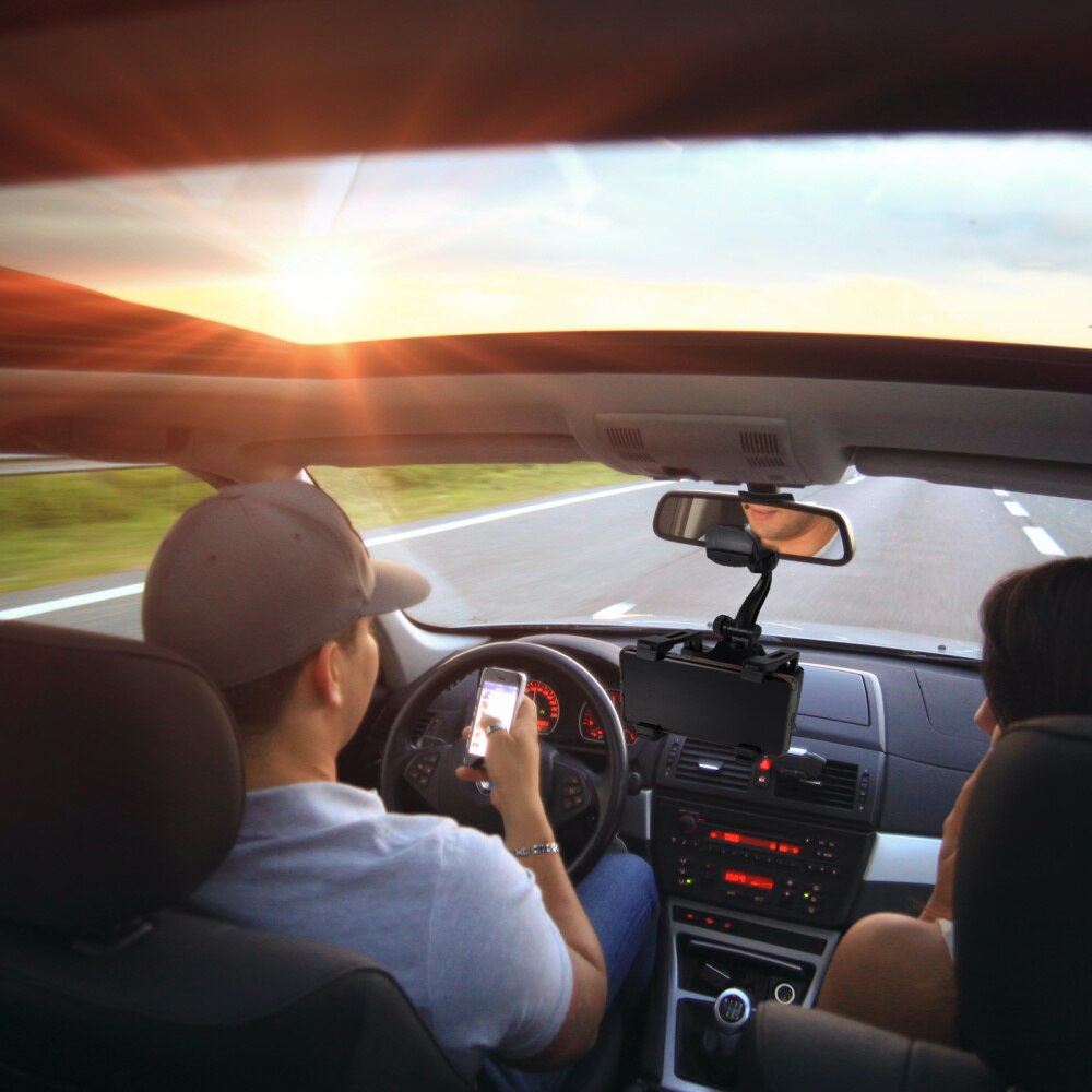 Cell Phone Car Mount Review Mirror Phone Holder Cradle Stand for GPS (Black)