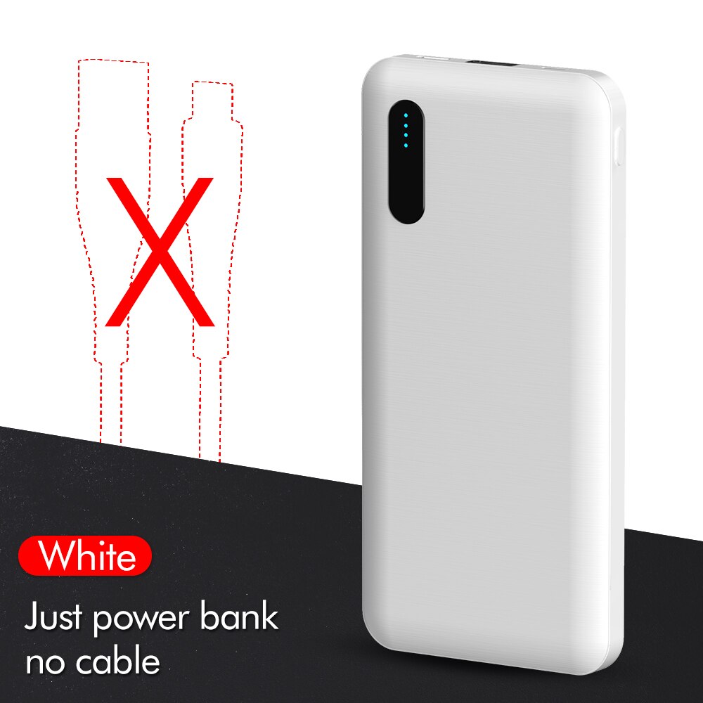 YKZ 10000 mAh Banca di Potere Slim USB 10000 mAh Powerbank Portatile Batteria Esterna del Caricatore Pack Per iPhone 11 Xiaomi Mi 9 PoverBank: White no Cable