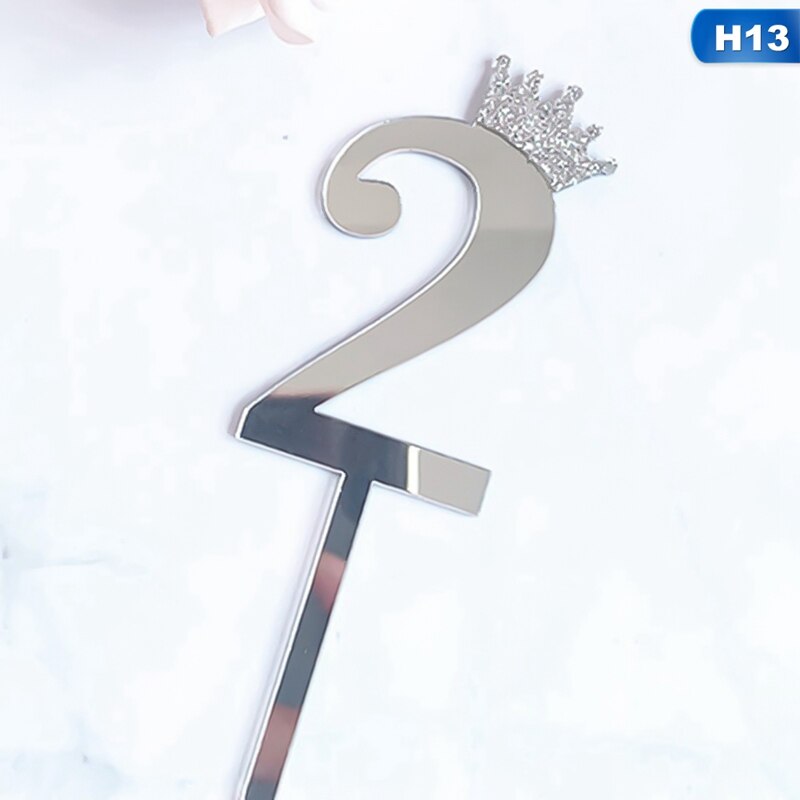 0-9 Numbers Cake Toppers Happy Birthday Cute Crown Number Cake Flag Acrylic Cupcake Topper Birthday Party Cake Decoration Topper: 13