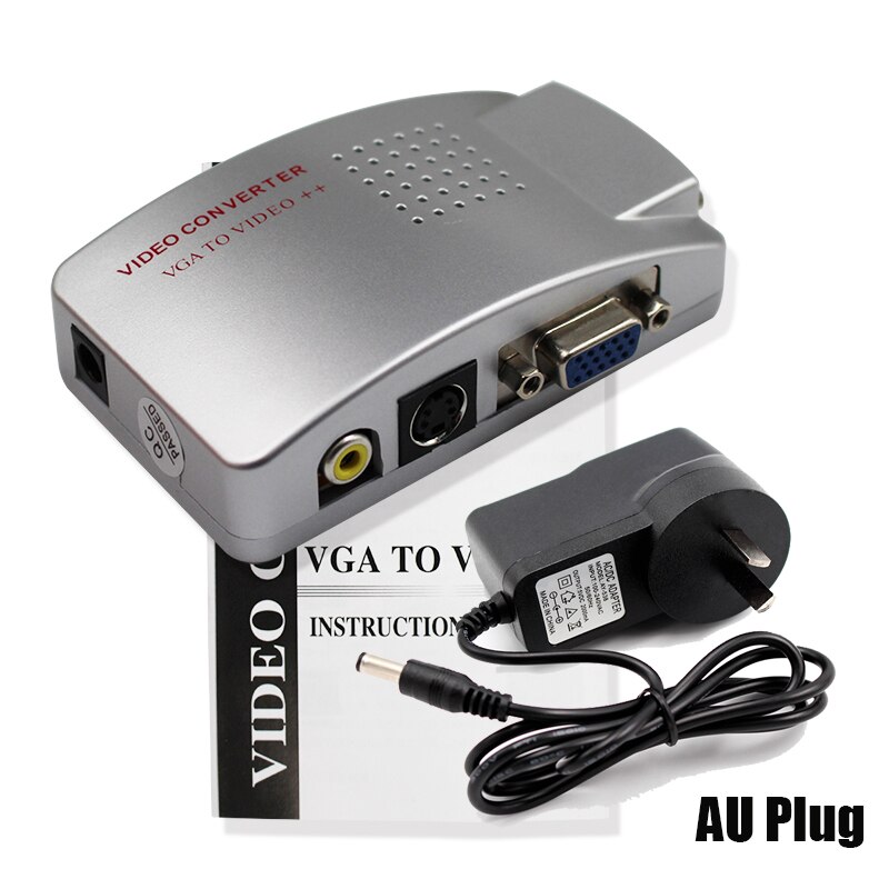 Adaptador de vídeo compuesto VGA a TV para ordenador portátil, convertidor de señal NTSC/PAL para PC, AV, RCA, con soporte de caja s-rgb de vídeo: With AU Plug