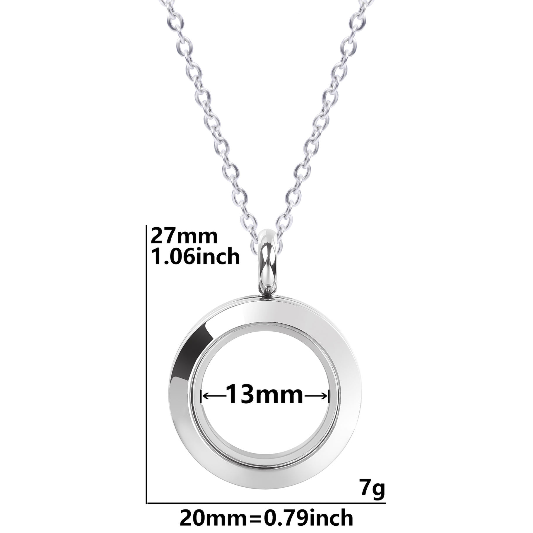1Pc Stainless Steel Round Glass Floating Relicario Coin Holder Locket Pendant Women Necklaces Diy Hip Hop Collier Hommer Jewelry: Platinum Plated