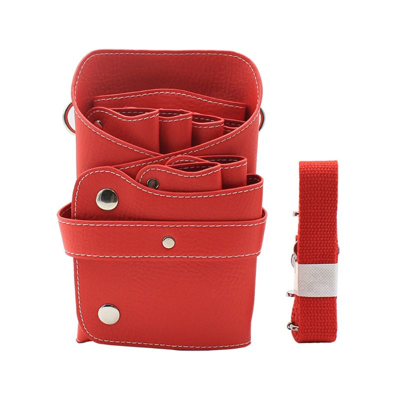 Saco de tesoura de couro do plutônio portátil com alça bolso cabeleireiro ferramenta bolsa para cabeleireiros: red