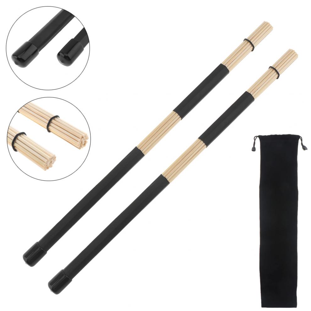 1 Paar 40 Cm 15.7 Inch Jazz Drum Brushes Zwart Rubberen Handvat Bamboe Drumsticks Met Fluwelen Zakje
