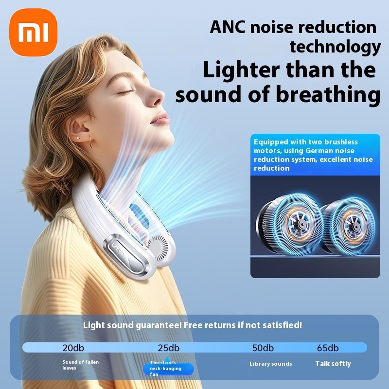 Wentylator na szyję Xiaomi, bezłopatkowy, mini, przenośny, ładowany przez USB, 8000 mAh, 5 prędkości, cichy, z wyświetlaczem doprowadziło, elektryczny chłodzik powietrza