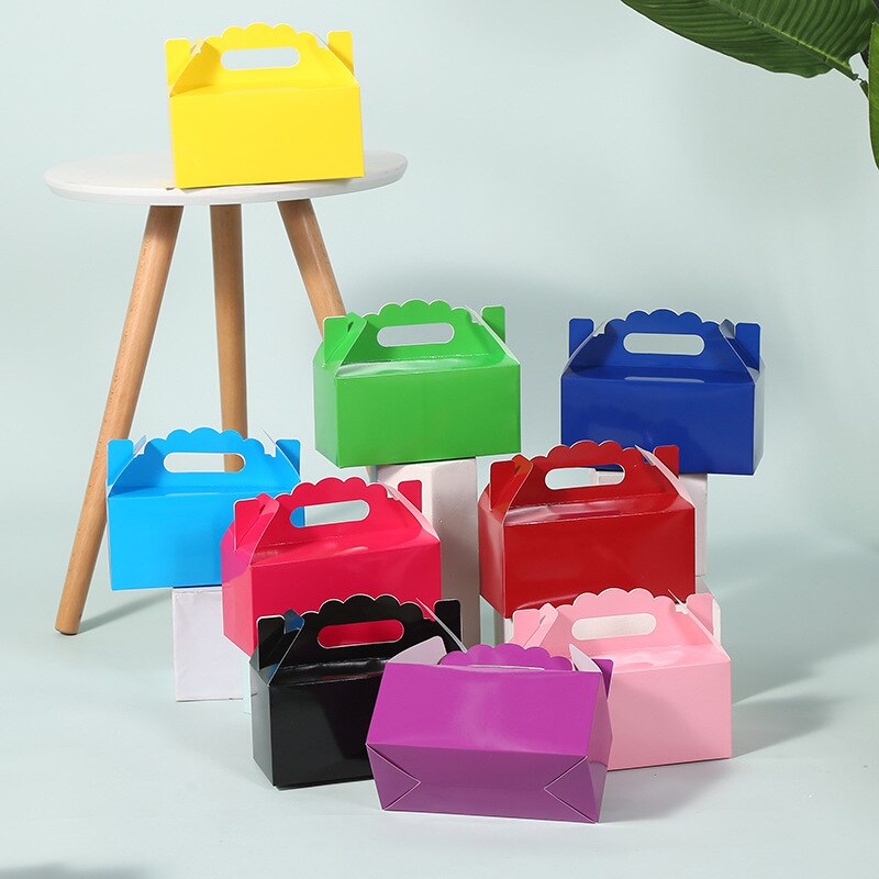 50 Pcs Kraftpapier Cake Opvouwbare Dozen Met Handvat Bruin Cupcake Doos Kerst Papier Kartonnen Taart Pakket Craft Cadeaupapier