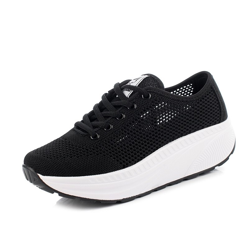 Summer Shopping Toning Shoes For Women Fitness Walking Slimming Jogging Sneakers 4.5 cm Wedge Platform Swing Shoes: Black / 5.5