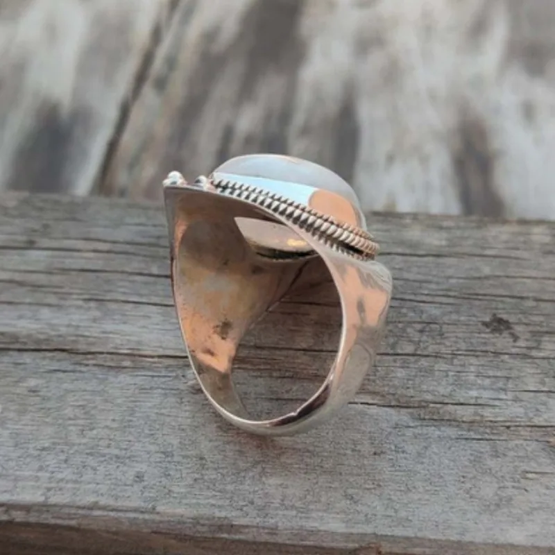 Anillo de ópalo de imitación de estilo étnico Vintage para mujer, anillos de piedra lunar de Color plata antigua, accesorios de joyería fina, para niñas