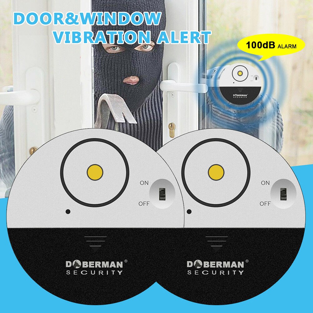 100dB Wireless Home Door & Window Alarm Vibration Alert Sensor Battery Operated Entry Burglar Security Sensor Alarm System