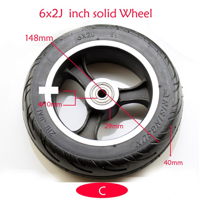 Roue avant universelle pour trottinette électrique, 5 pouces, 6 pouces, 6x2, avec roulement, solide, gonflable, 8/10mm, trou d&#39;essieu, chariot: C 10MM